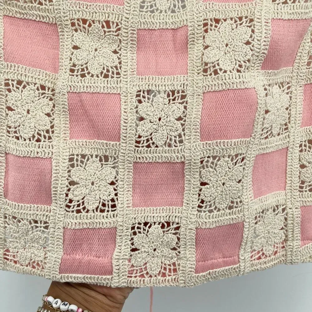 Emory Park Crochet Lace Tie Front Vest Small Pink Boho Festival Cottagecore - Picture 9 of 12